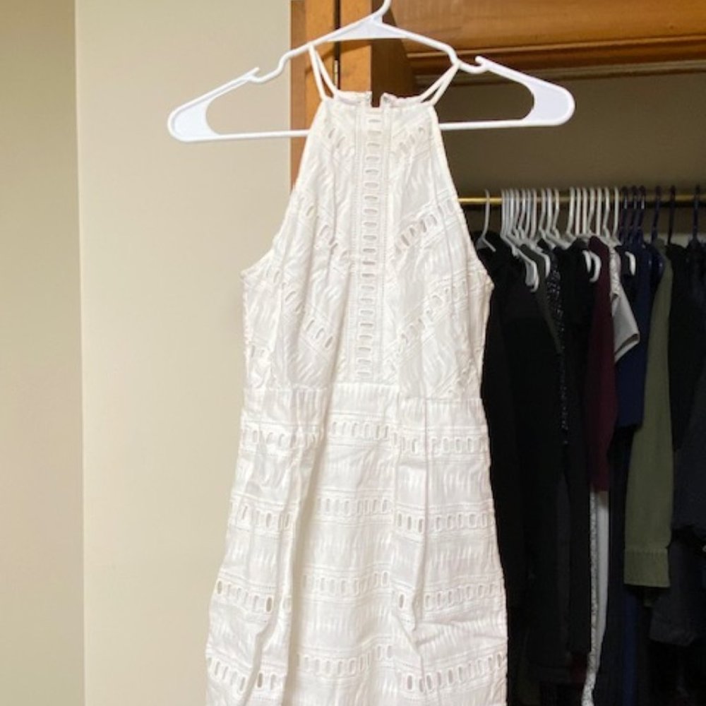 LOFT White Cotton Eyelet Lined Sleeveless Halter Racerback Dress  - Size 00P